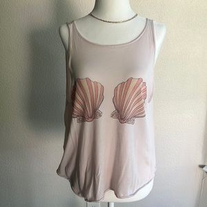 Wildfox Mermaid Clam Bust Pink Trapeze Tank Top Size Medium